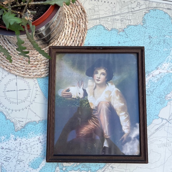 Vintage Boy with Bunny Raeburn Framed Print - Picture 1 of 4